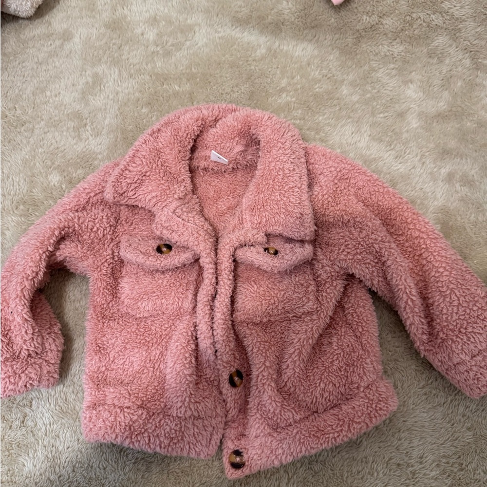 SHEIN Pink Puffer Jacket Plush Cropped